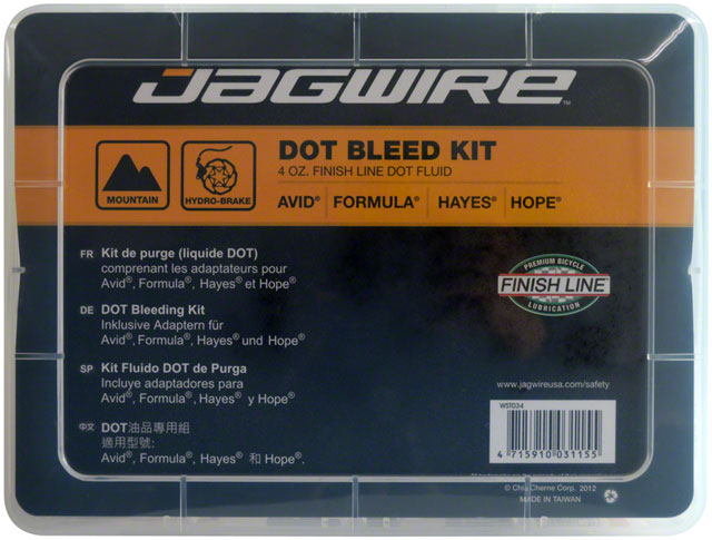 Jagwire Pro DOT Bleed Kit with Finish Line DOT 5.1 Fluid - For Avid, Hayes, Formula, and Hope Disc Brakes