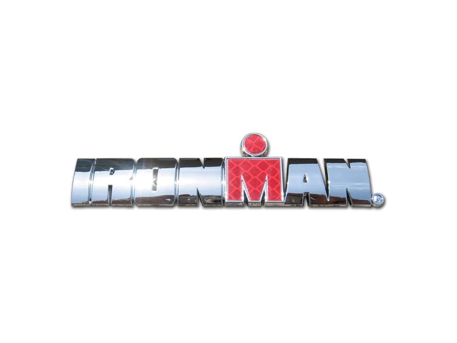 IRONMAN Triathlon Word Chrome Auto Emblem with Reflective insert by Elektroplate