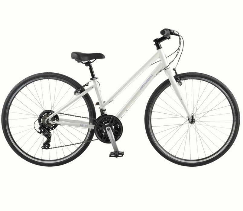 Retrospec Atlas Step-Thru Comfort Hybrid Bike Shimano Tourney - White 2022