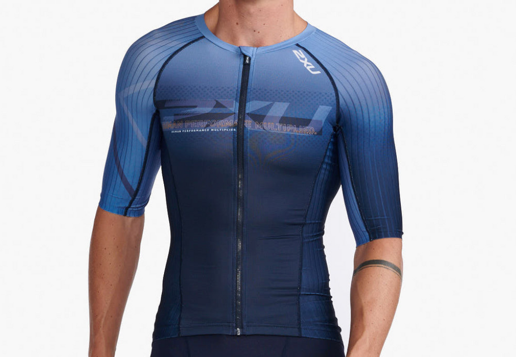 2XU Men's Aero Sleeved Tri Top - Midnight/Turmeric