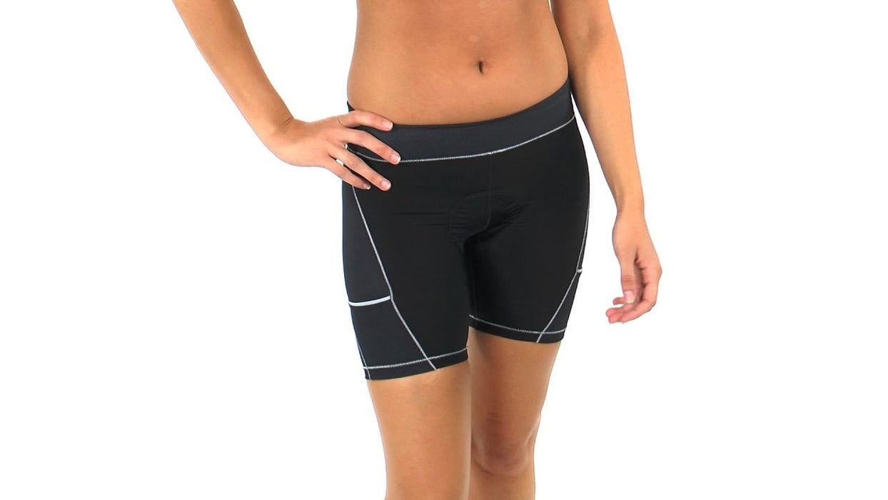 DeSoto Women's 400 Mile Bike Short (2/3 waist band) Black w/Silver Piping