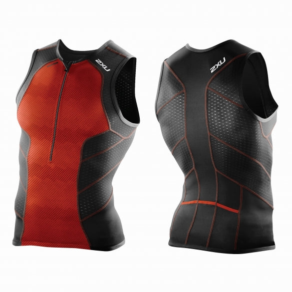 2XU Men's Perform Tri Singlet-Black/Orange