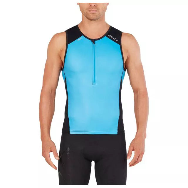 2XU Men's Perform Tri Singlet Black/Dresden Blue